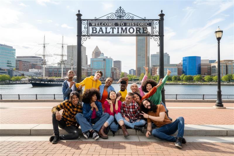Welcome to Baltimore - diverse group of youth celebrating together